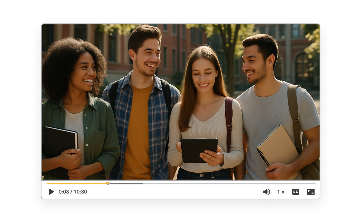 Students sharing stories using an AI video creation tool for campus during a campaign shoot