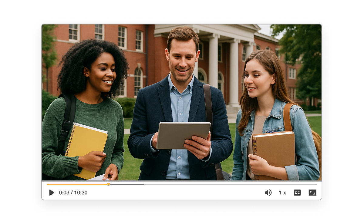 Faculty turning a newsletter into video content using an AI video creation tool for campus