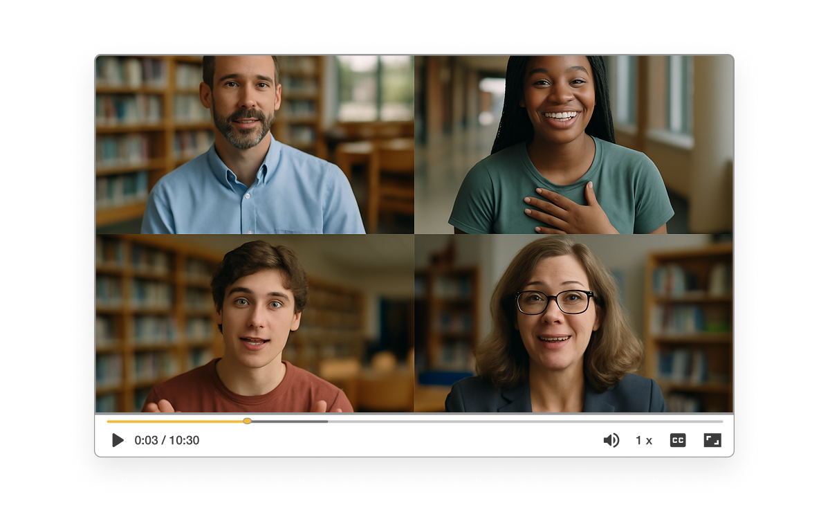 Alumni giving testimonials using an AI video creation tool for campus