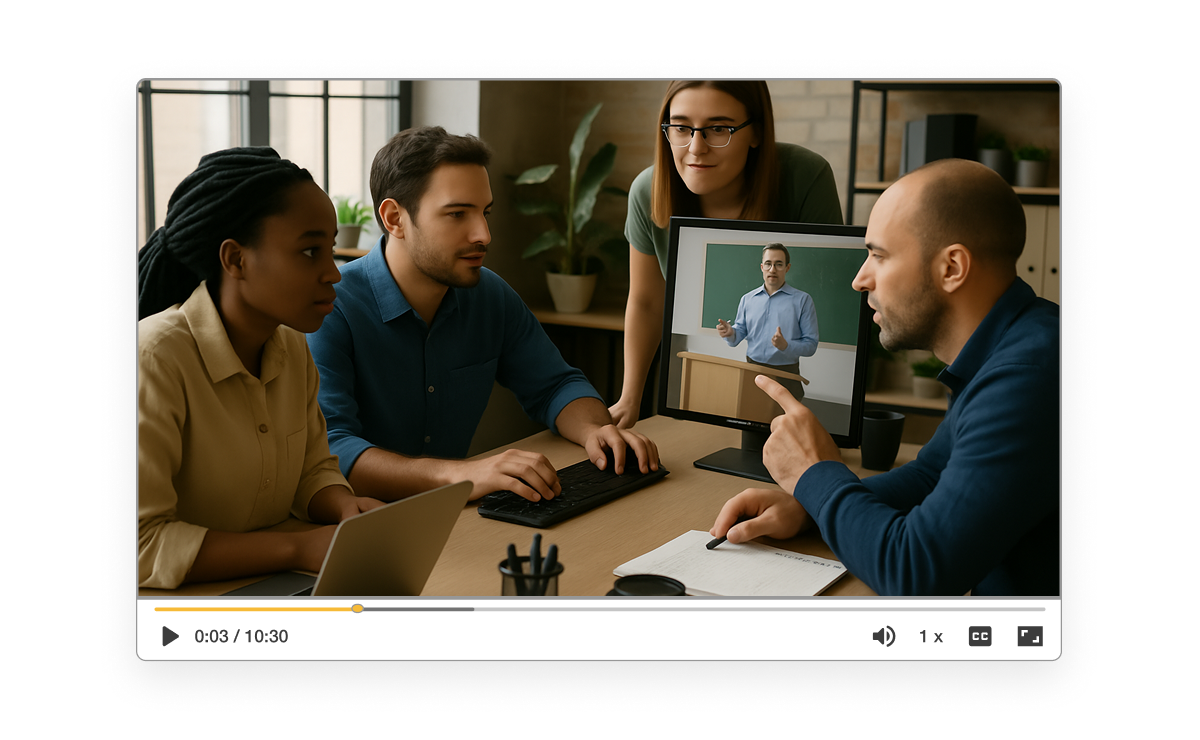 Campus marketing teams using an AI video creation tool for campus to collaborate on projects