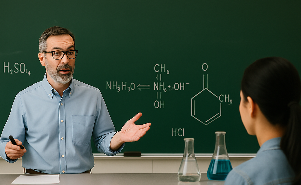 Chemistry professor using Visla classroom tutorial video creator to split a long lecture into short lab tutorials with scene-based editor, auto subtitle generator, AI filler removal, AI avatar, and AI summary for students