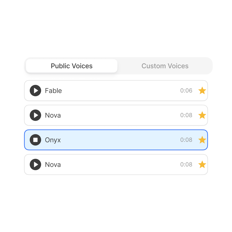 Create AI custom voice — preview clarity, tone, and pace; name and save versions as you refine