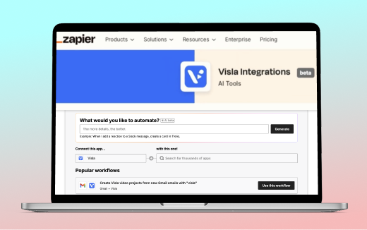 Visla Zapier integration to automate video creation from other apps and tools