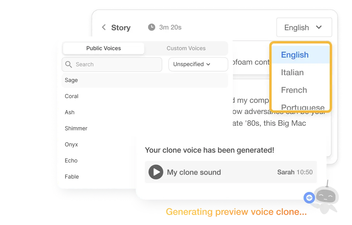 Multilingual AI voice and language tools in Visla for creating enterprise videos in multiple languages with voice cloning