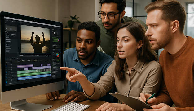 Instructional designer using an AI video creation tool for higher education to convert lesson plans into video