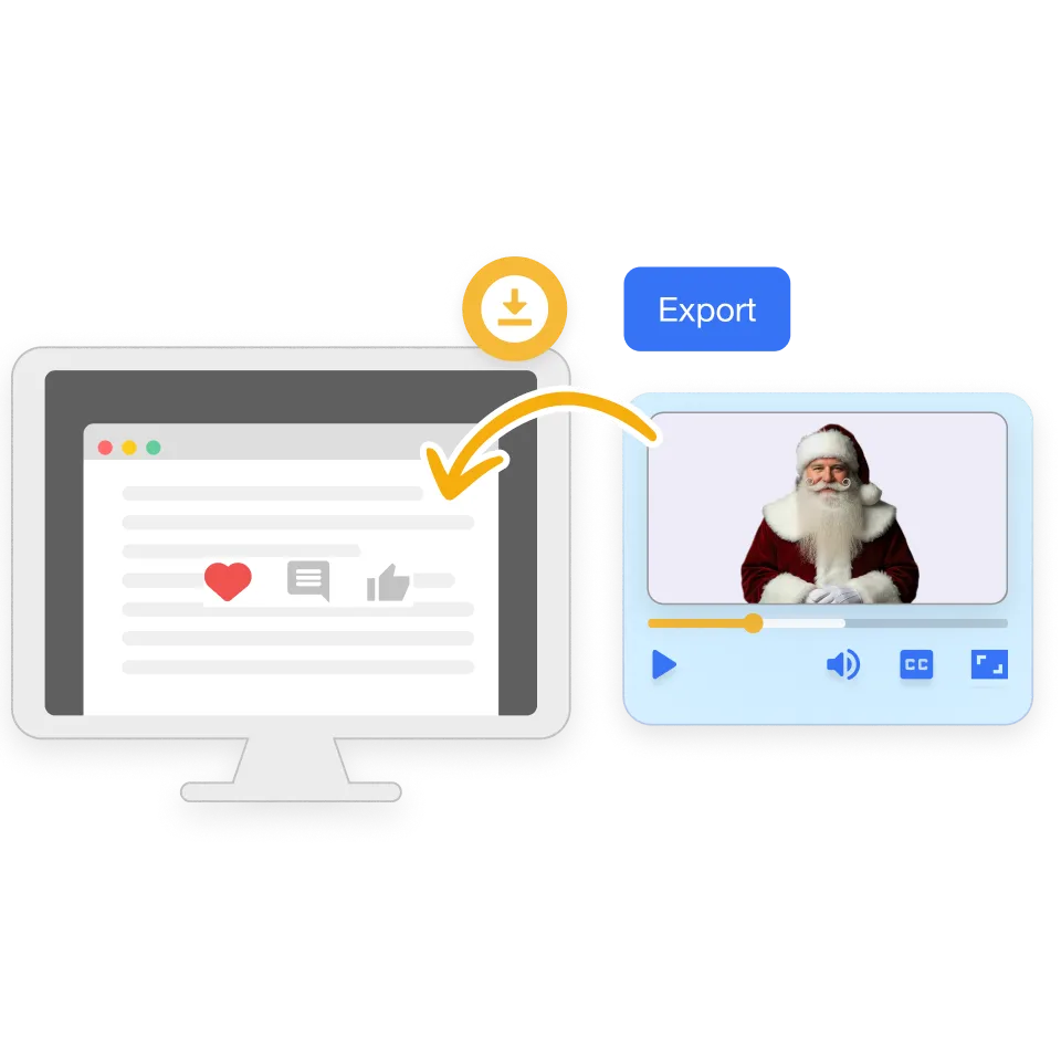 Generate and share your AI Santa video by exporting from Visla and sending it to family, friends, coworkers, or customers