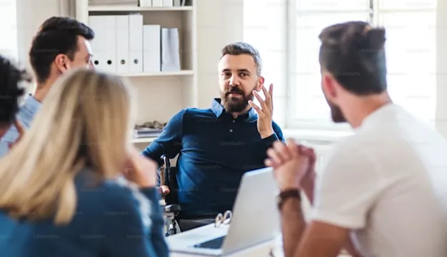 Business conversation used for a dialogue-driven marketing, sales, or internal communications video created with Visla