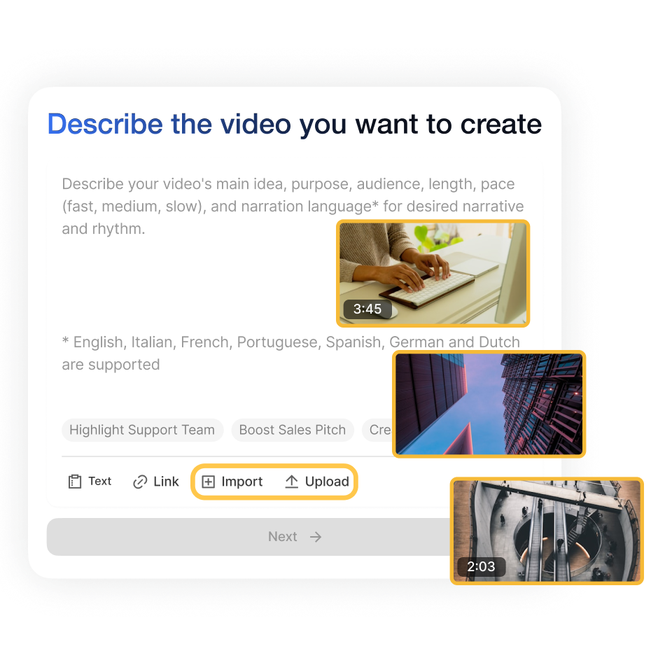 Create a new project or upload clips, then open the Scene-Based Video Editor to start adding a Video Transition