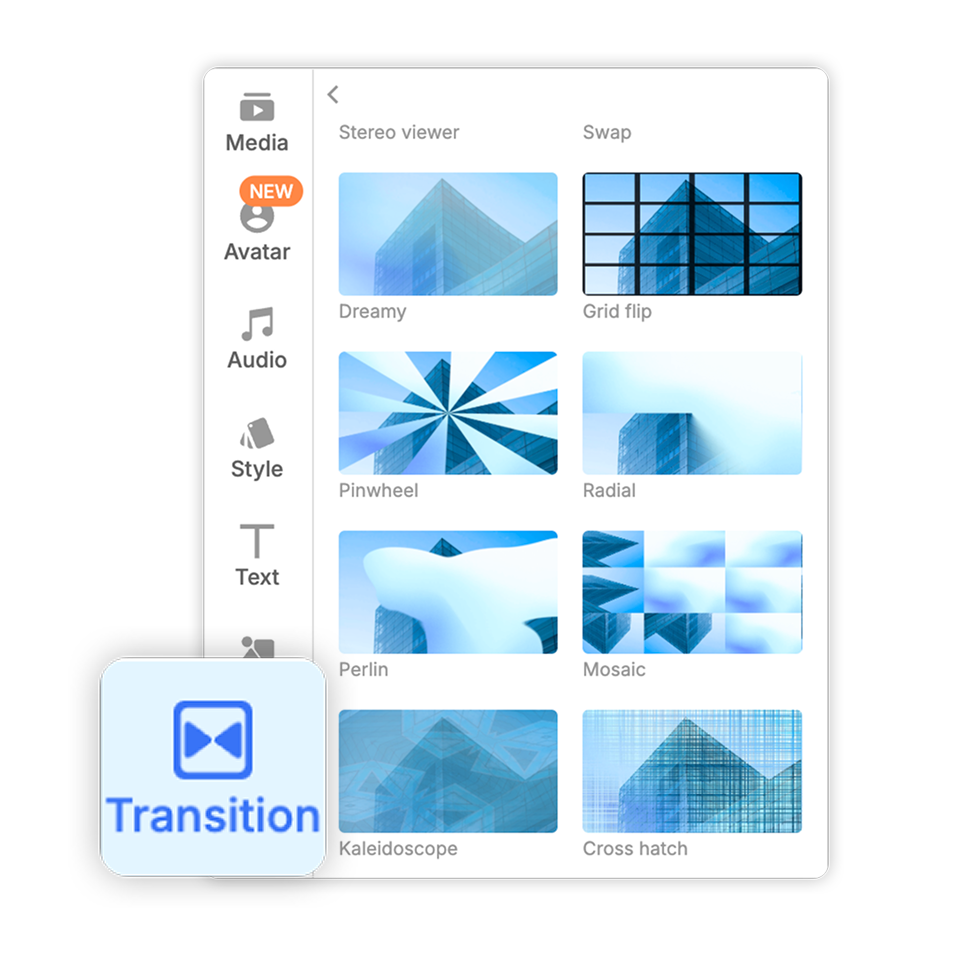 Open the Transitions panel and drag your chosen Video Transition between two clips to apply it