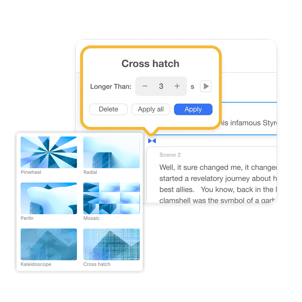 Adjust duration and direction to fine-tune the Video Transition timing and style